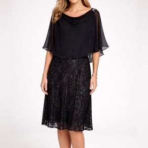 Black, lace, beaded shoulder embellishments evening dress women size 14